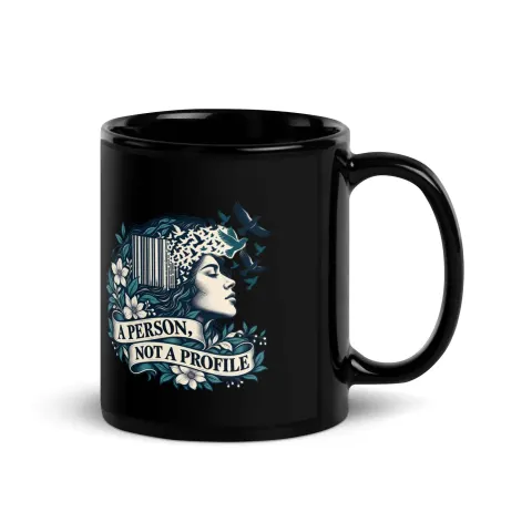 A person, not a profile black mug