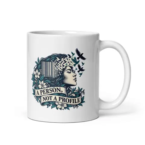 A person, not a profile white mug